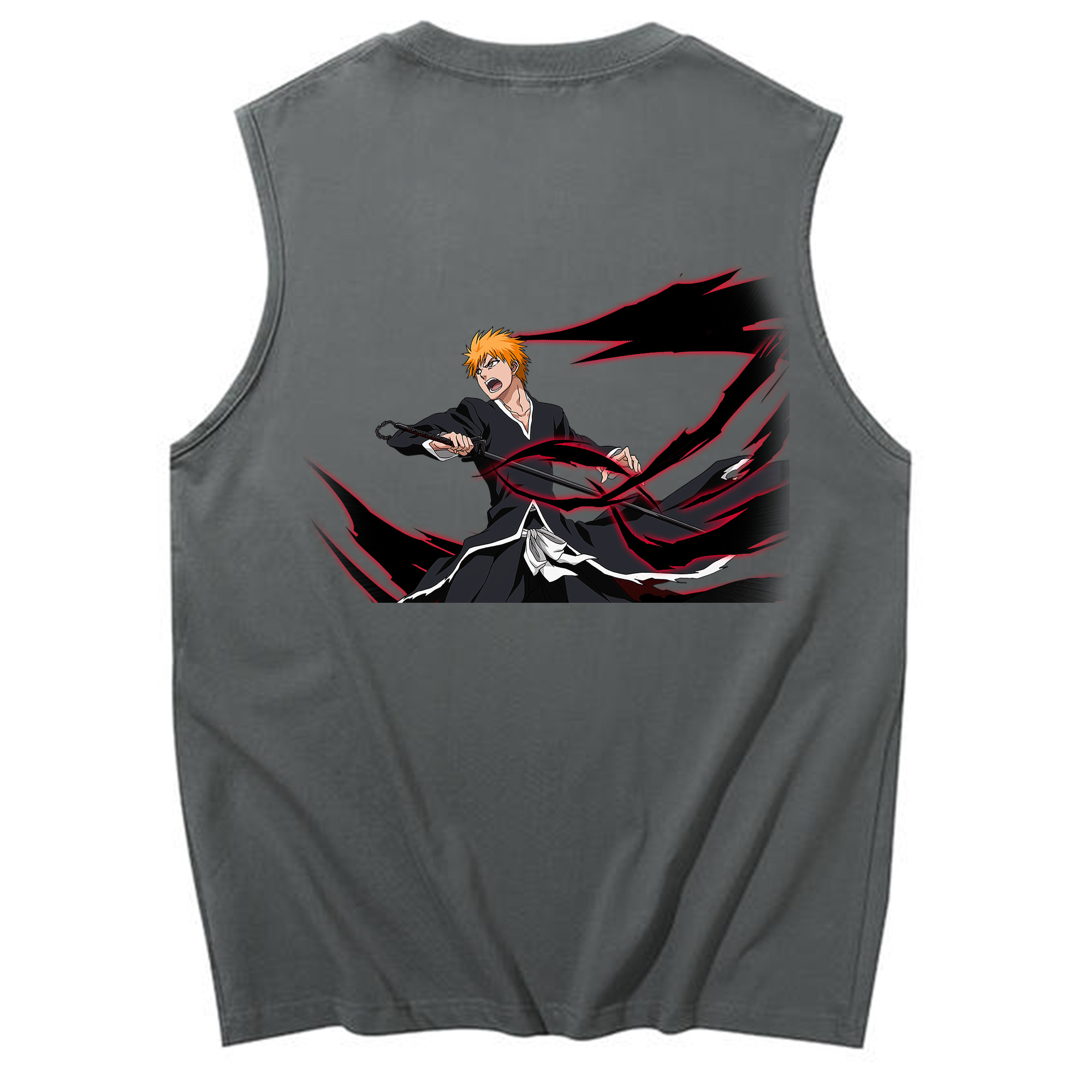 （画像用） ブリーチ 黒崎一護（くろさき いちご）BLEACH Kurosaki Ichigo コットン100％タンクトップ（背面プリント）